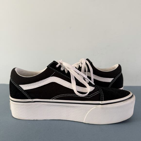 Vans Old Skool Stackform Black Suede Platform Sneaker Shoes - Picture 6 of 10